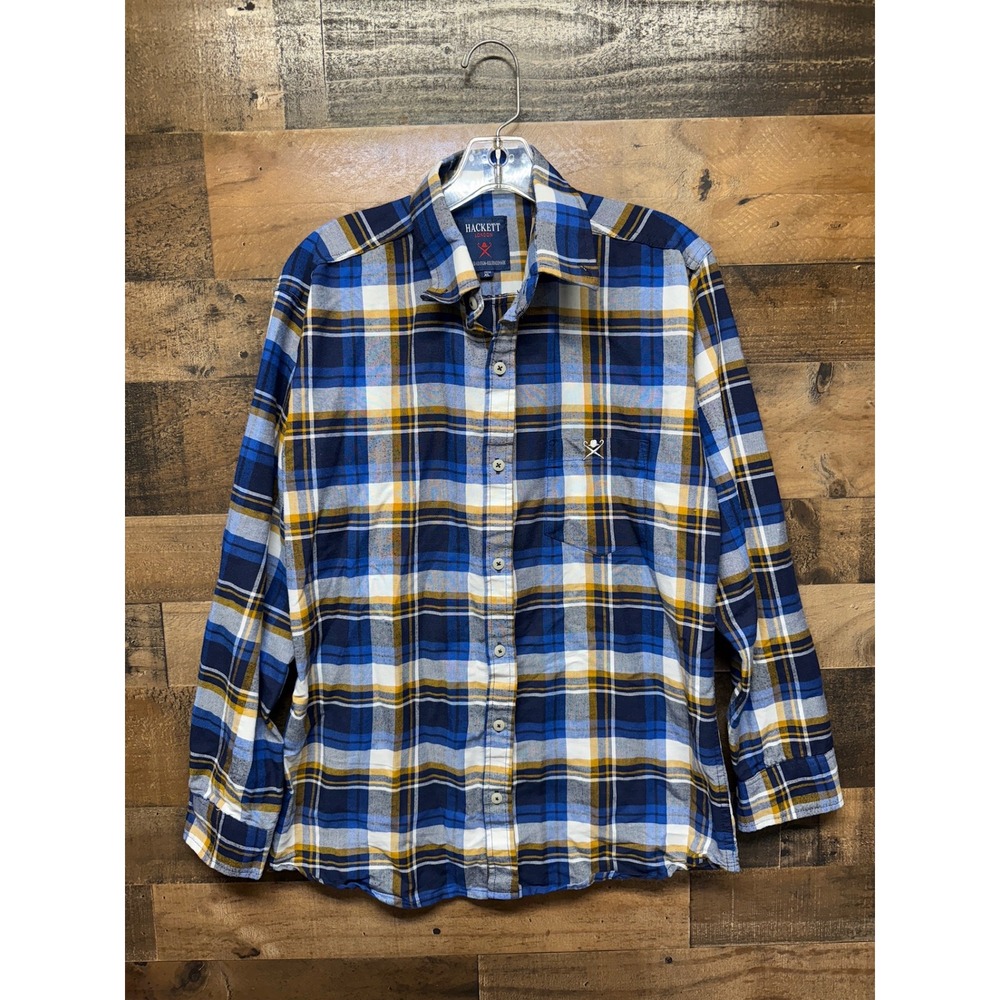 Hackett London Plaid Long Sleeve Button Down Shirt Men's Size‎ XL Blue Yellow